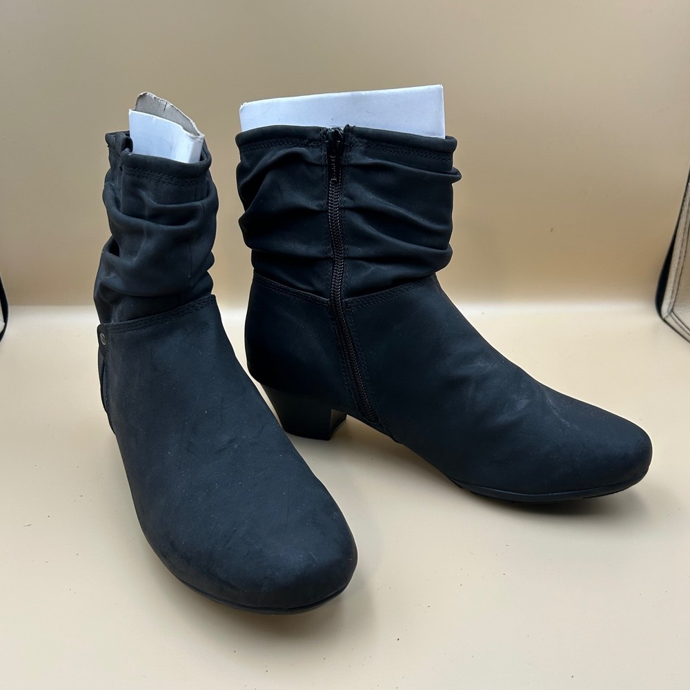 Urville Black Slouch Ankle Boots Low Block Heel Side Zip Booties C28023 8M